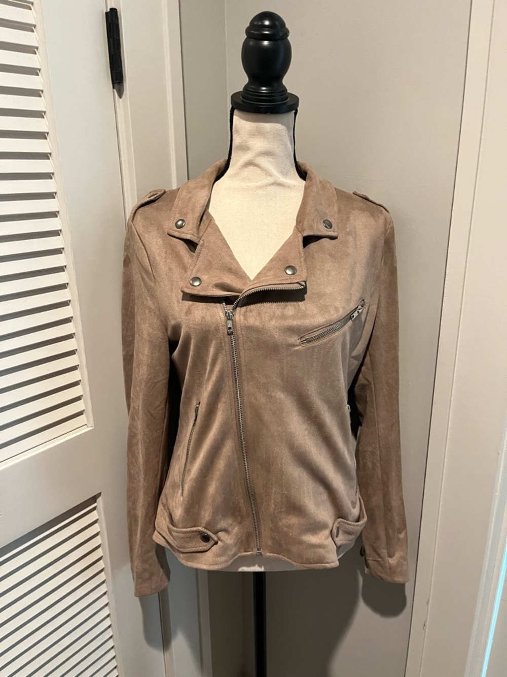 Market & Spruce Taupe Suede-Look Moto Jacket